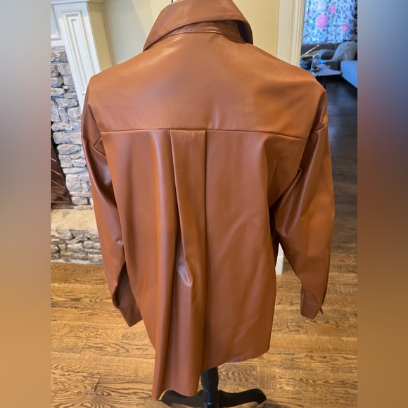 Zara Carmel brown faux leather shirt long sleeved M - Picture 2 of 5